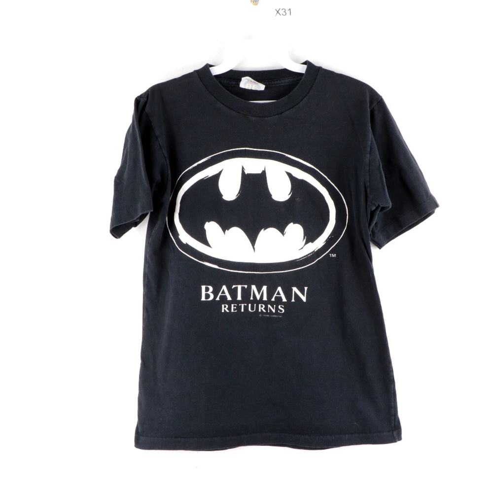 Vintage 90s Batman Returns Bat Logo T Shirt Black